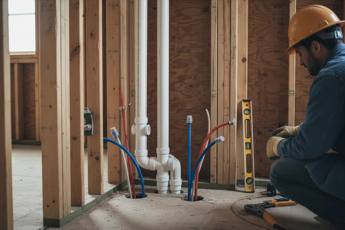 Drain and supply rough-in during Leak Detection in Dekalb